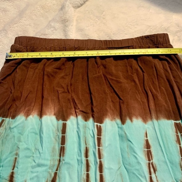 Reba Hobo Skirt Small TieDye Brown Tan Cream Teal Viscose Lined Bohemian - Picture 12 of 13